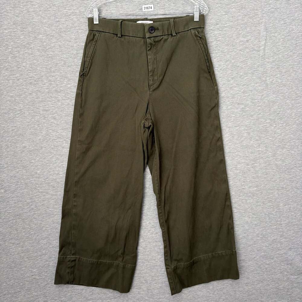 SPANX Womens Size Large Olive Green Stretch Twill Wide Leg Cropped Pants